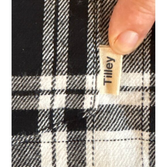 Tilley Plaid Dress Shirt Black & White Men's Lg Long Sleeve Button Up Classic - Picture 5 of 10